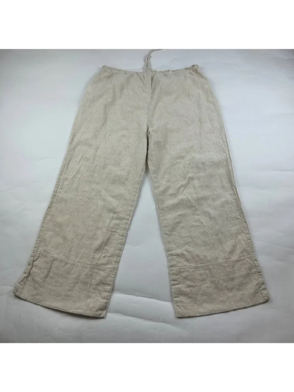 Zara Tan Striped Linen Blend Wide Leg Cropped Lounge Pant M